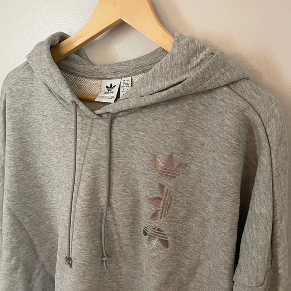 Adidas Grey and Silver Trefoil Cropped Hoodie - Picture 2 of 9